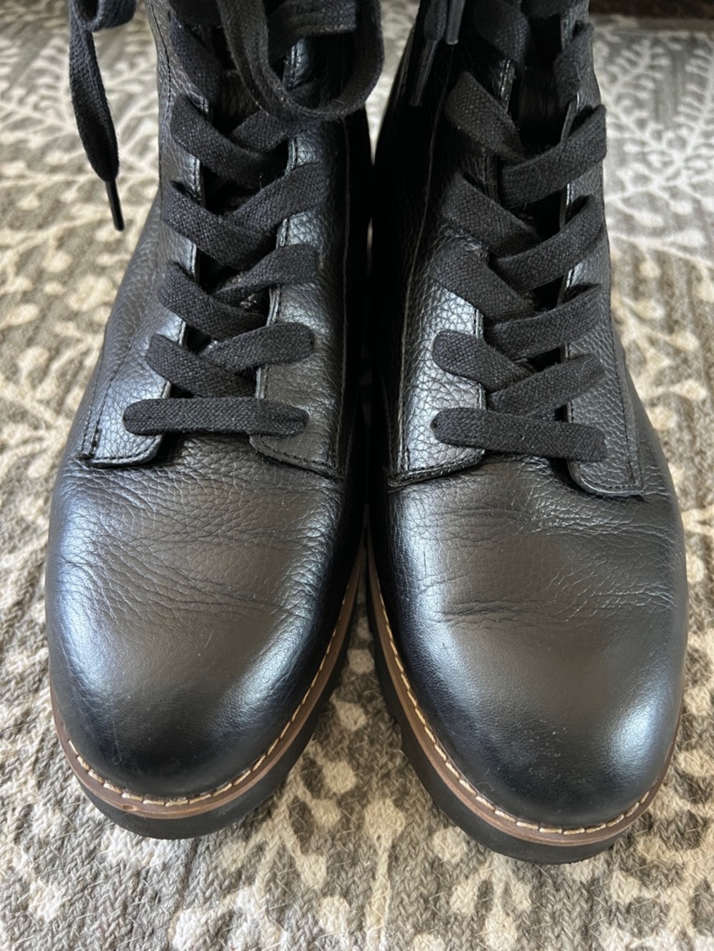 Vionic lani black pebbled leather lace up combat boots - Picture 3 of 12